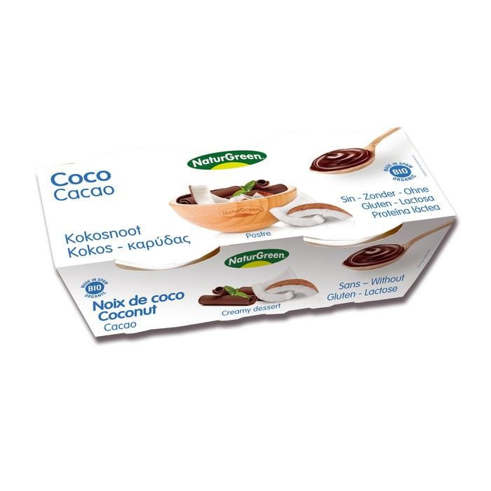 Bio Kokosdessert mit Kakao von NATURGREEN, zwei Packungen à 125 g, cremiges Dessert mit Kokos und Kakaogeschmack