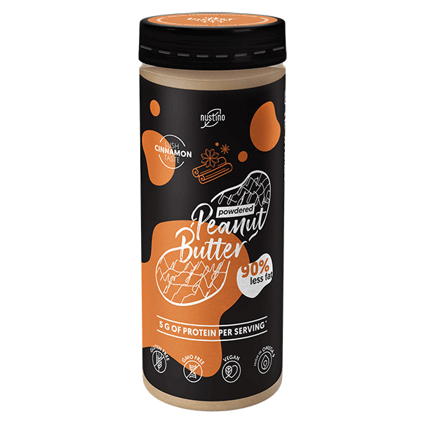 Erdnussbutterpulver Zimt von NUSTINO LOS HERMANOS, 200g, fein gemahlen, in einer offenen Packung sichtbar