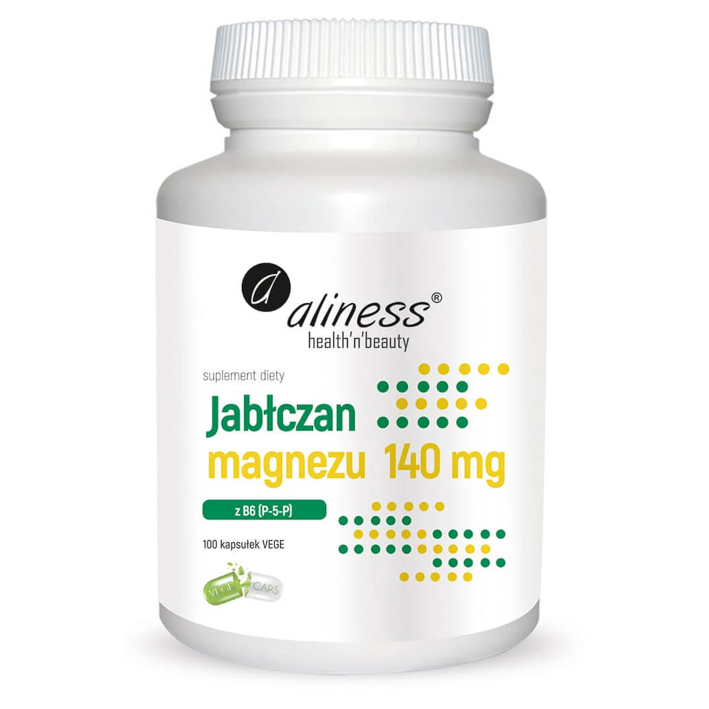 Aliness Magnesium Magnesiummalat 140 mg mit B6 in pflanzlichen Kapseln, natürliche Ergänzung gegen Muskelentspannung.