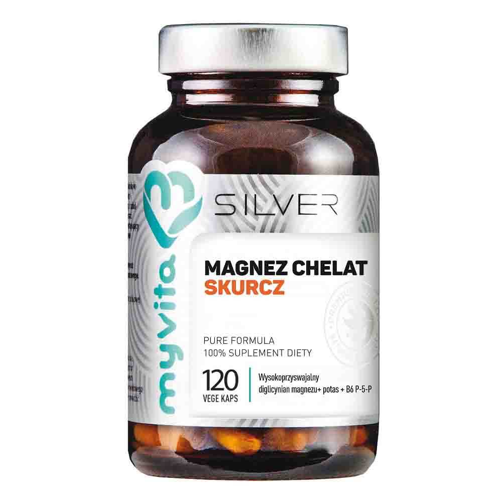 Magnesiumchelat Kontraktionsmagnesium bisglycinat mit Vitamin B6 und Kalium in 120 Kapseln, MYVITA SILVER PURE.