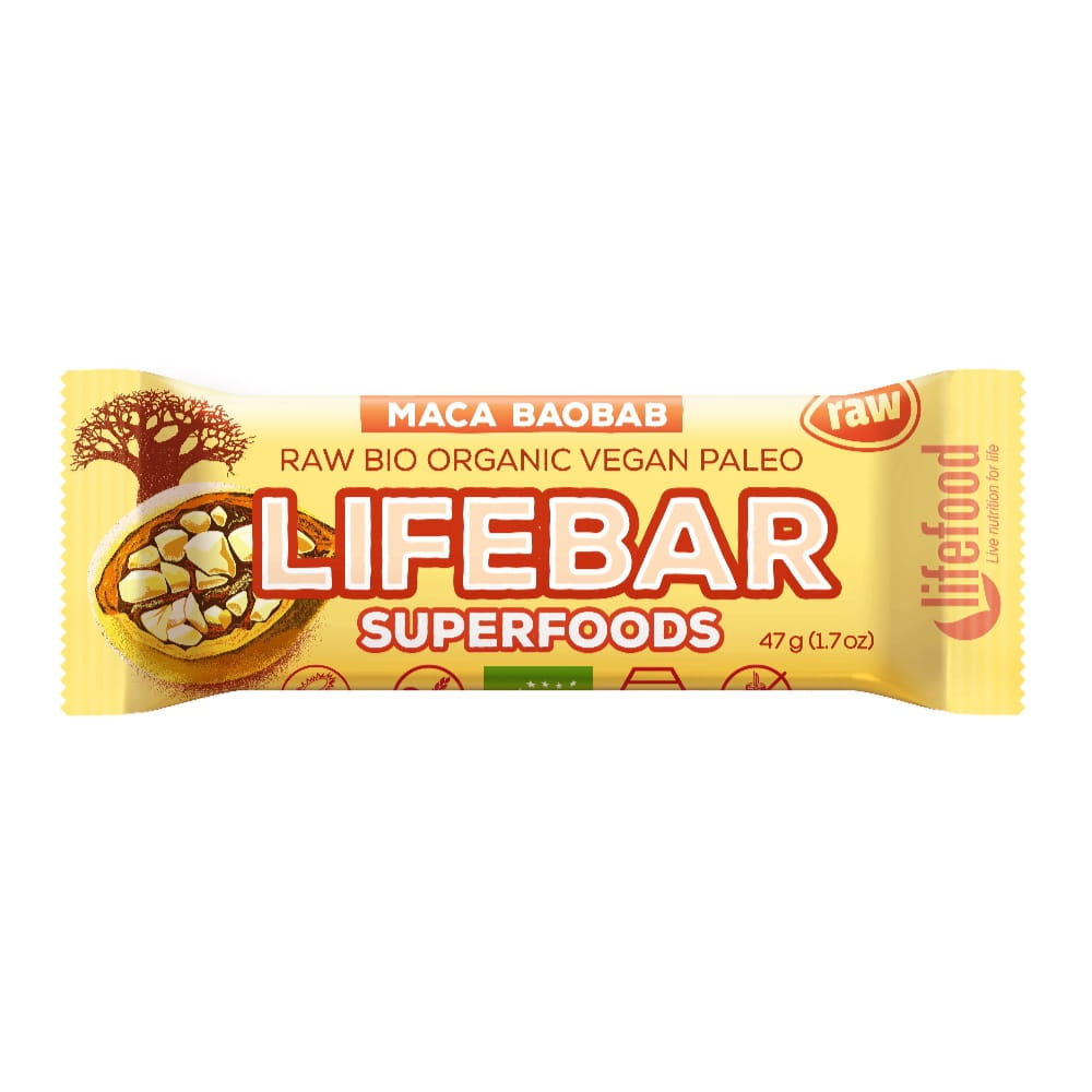 Riegel mit Cranberry, Maca und Baobab, roh, glutenfrei und BIO, LIFEFOOD, 47 g
