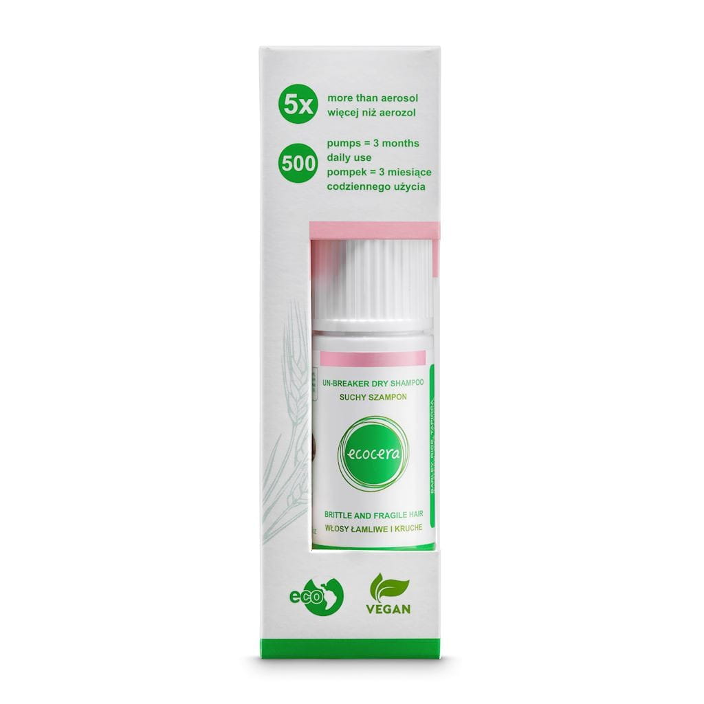 Trockenshampoo für sprödes Haar von ECOCERA, 15 g, in Pulverform, sichtbar in der Verpackung.