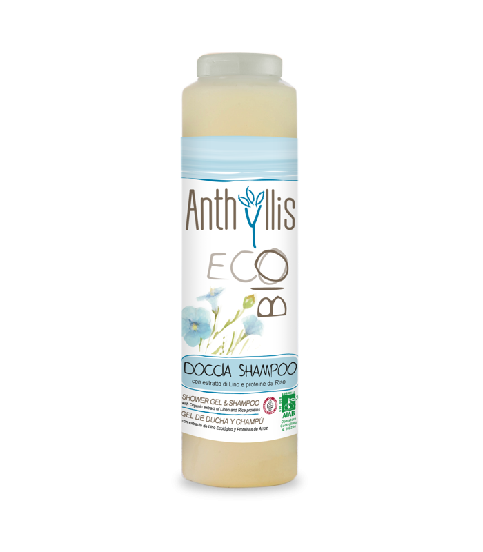 Anthyllis Shampoo und Duschgel mit Leinextrakt und Reisproteinen, 250 ml, natürliche Pflege für Haut und Haare