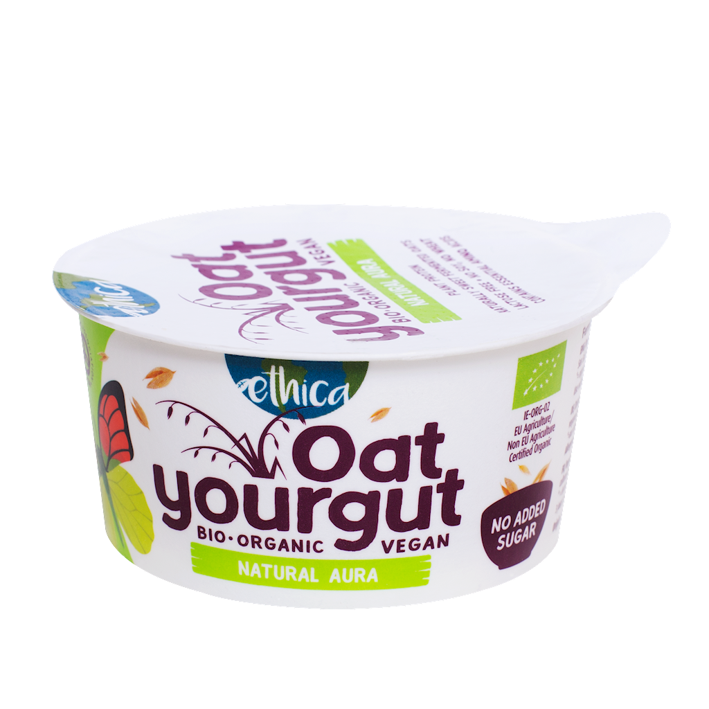 Natürliches laktosefreies Haferdessert von ETHICA, BIO, 140 g, cremige Konsistenz, ideal als gesunder Snack oder Dessert.