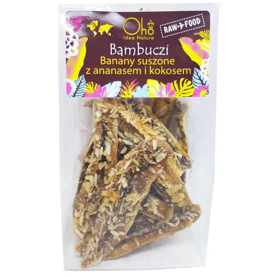 Getrocknete Bananen mit Ananas und Kokos roh BIO 50 g - OHO BAMBOO