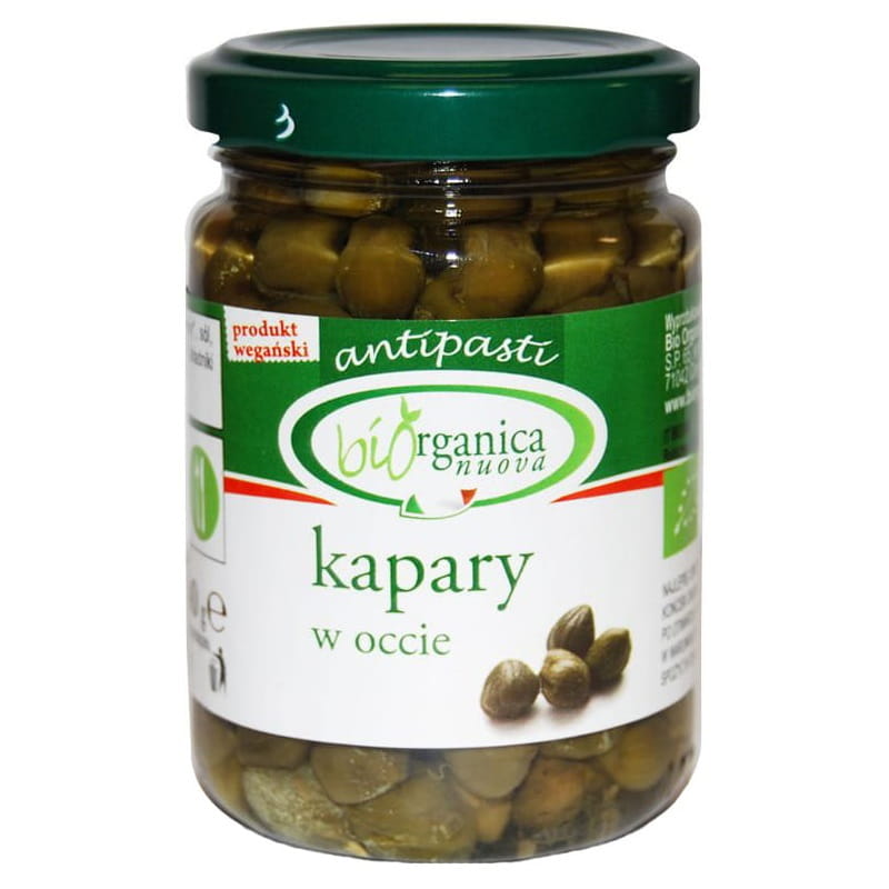 Marinierte BIO-Kapern von BIORGANICA NUOVA in 140 g Glas, frisch und saftig, perfekt für mediterrane Gerichte.