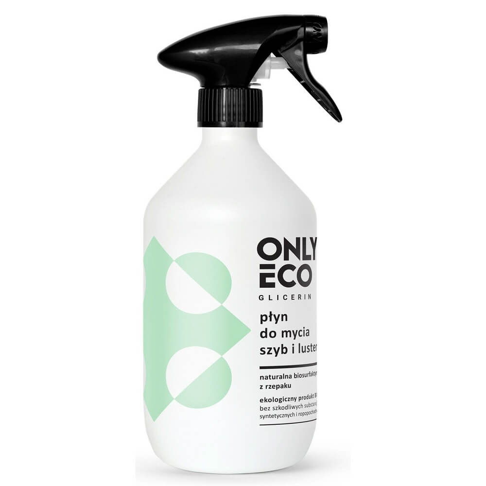 Flasche mit 500 ml Glas- und Spiegelreiniger von ONLY ECO, umweltfreundlich und klar für saubere Fenster und Spiegel.