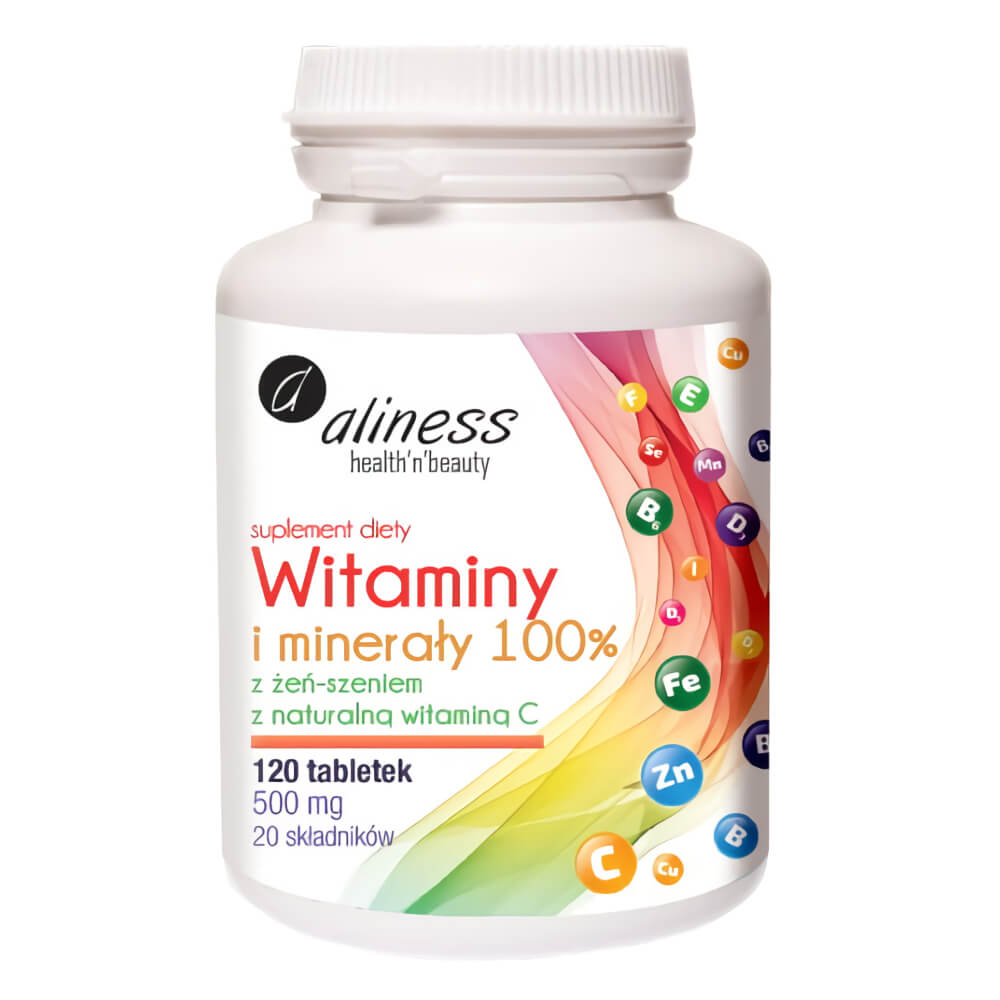 Vitamine und Mineralstoffe 100 % ALINESS, 120 Tabletten, natürliche Nahrungsergänzung mit 700 mg Inhalt.
