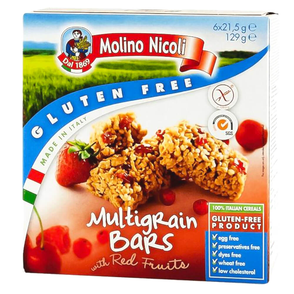 Mehrkornriegel mit roten Früchten von MOLINO, glutenfrei, 6 Stück, 21,5 g pro Riegel, nährstoffreicher Snack