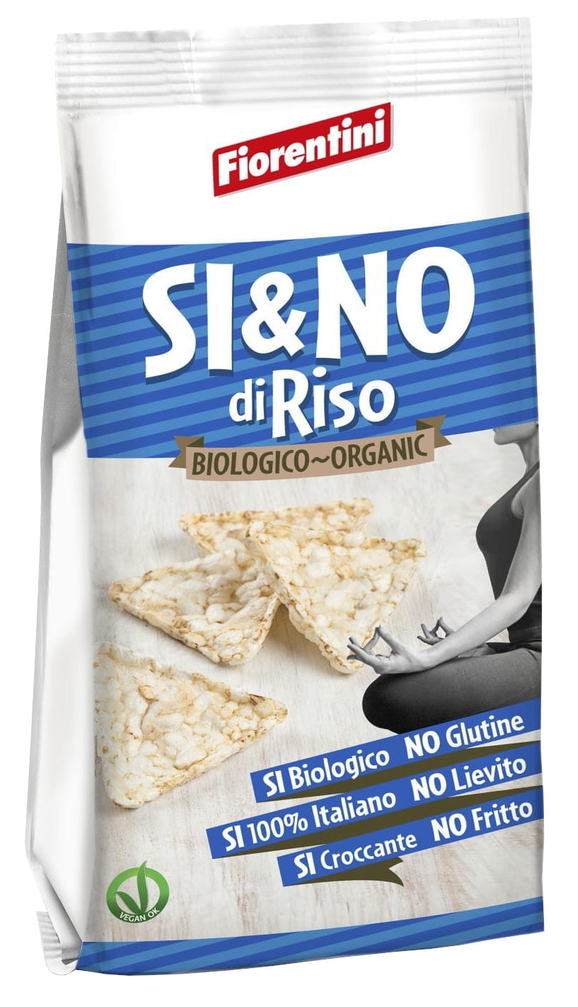 Knusprige Pyramidenreischips mit Meersalz, glutenfrei und biologisch, in 100 g Packung von FIORENTINI.