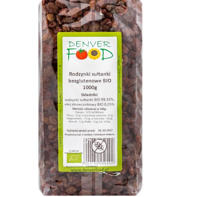 Glutenfreie Sultaninen Rosinen BIO 1000g DENVER FOOD