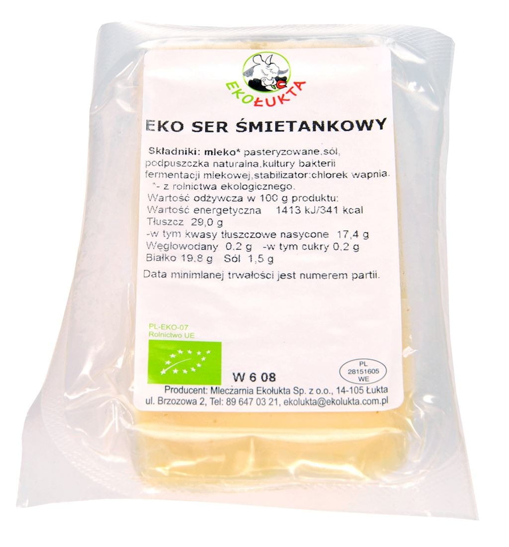 Gelber Bio-Lab-Frischkäse von EKO ŁUKTA, 300 g, cremiger Frischkäse in gelber Verpackung, biologisch und frisch.