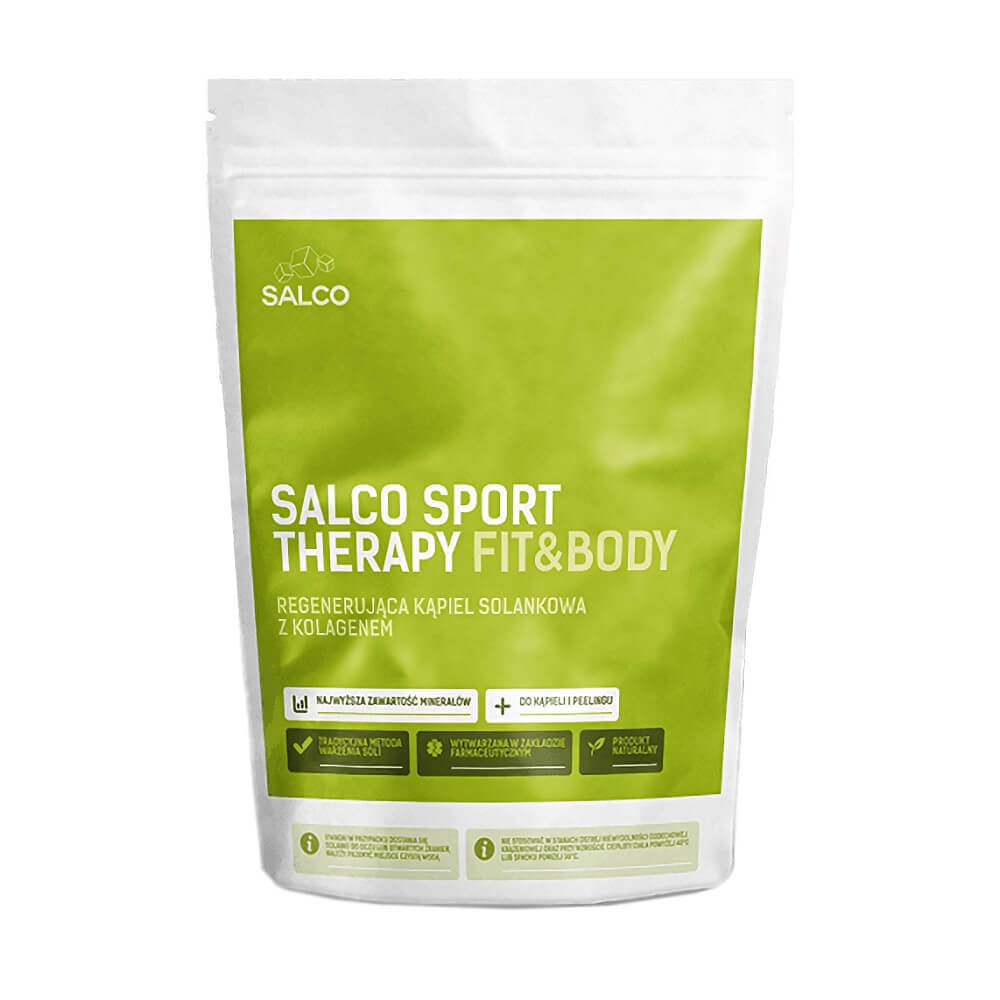Salco Sporttherapie Fit & Body regeneratives Solebad mit Collagen, 1 kg, sichtbar in der Verpackung oder beim Gebrauch.