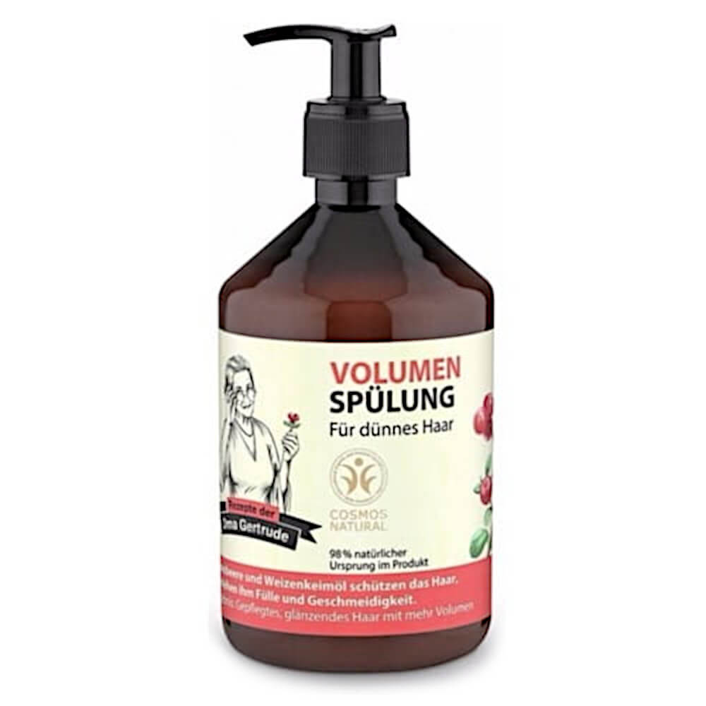 Öko-Haarvolumen-Balsam von OMA GERTRUDE in 500 ml Flasche, schäumt und verleiht natürliches Volumen für feines Haar.