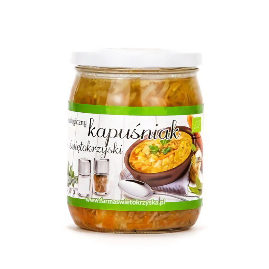 BIO Kohlensuppe von FARMA ŚWIĘTOKRZYSKA in 420 g Packung, mit frischen, natürlichen Zutaten, in einer transparenten Verpackung sichtbar