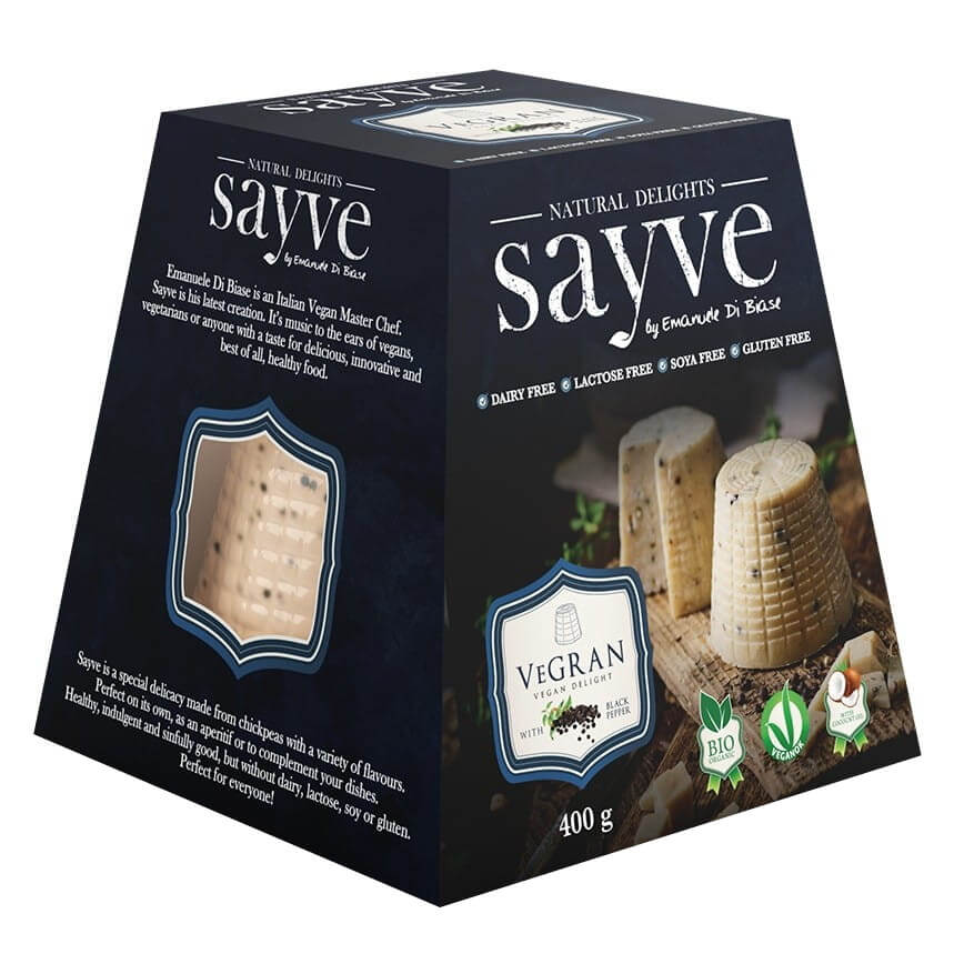 Veganes BIO-Produkt mit Kichererbsen und schwarzem Pfeffer, laktosefrei und glutenfrei, im 400 g Beutel von SAYVE