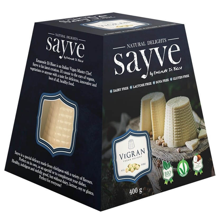 Veganer SAYVE Kichererbsen-Produkt, laktosefrei, glutenfrei, biologisch, 400 g, sichtbar in der Verpackung