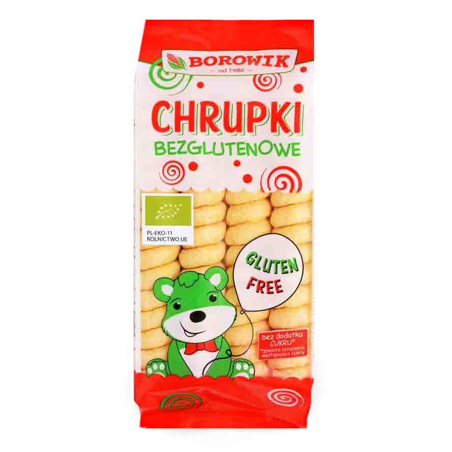 Gedrehte glutenfreie Maischips von BIOMINKA, Bio, 60g, knusprig und goldgelb, in einer offenen Verpackung
