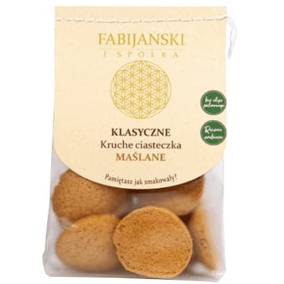 Bio Butterplätzchen Shortbread von FABIJAŃSCY, 100 g, knusprige Kekse mit Buttergeschmack, ideal für die Weihnachtszeit.