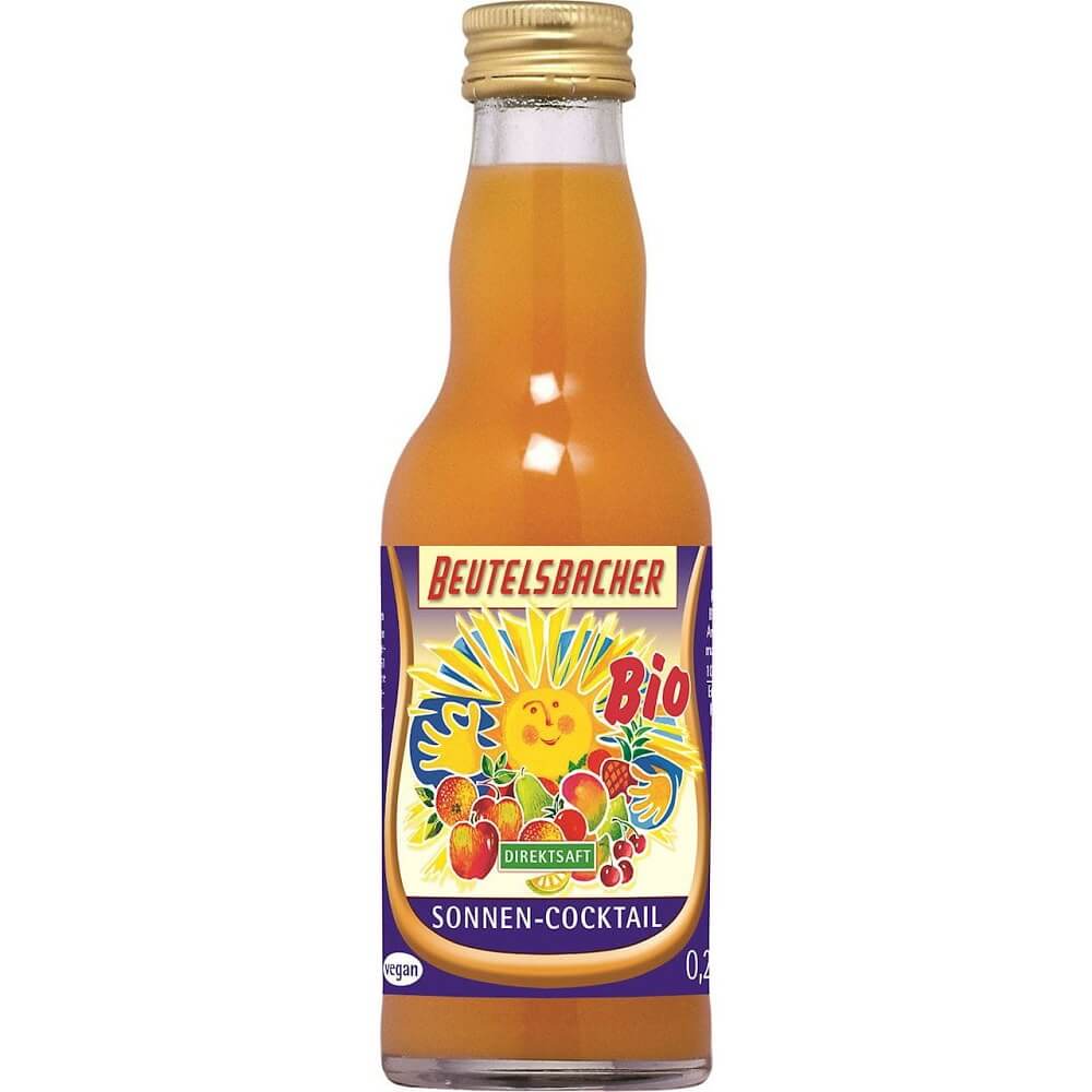 Mehrfruchtsaft BIO von Beutelsbacher in 200 ml Beutel, zeigt frischen Obstsaft in transparenter Verpackung