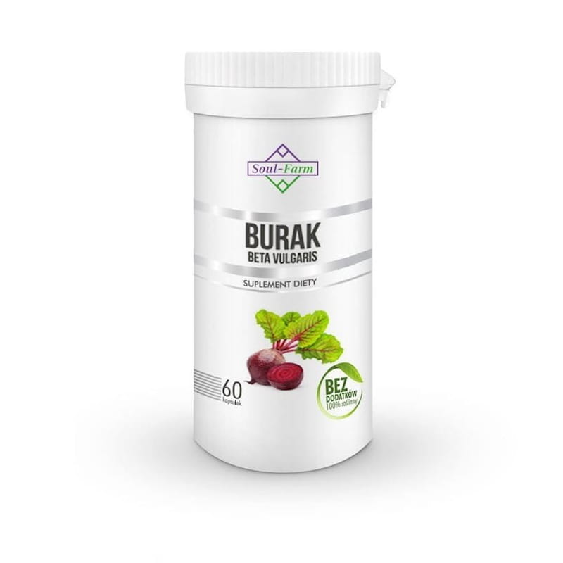 Rote-Bete-Extrakt Kapseln von SOUL FARM, 550 mg, 60 Stück, Nahaufnahme der roten Kapseln in einer Packung