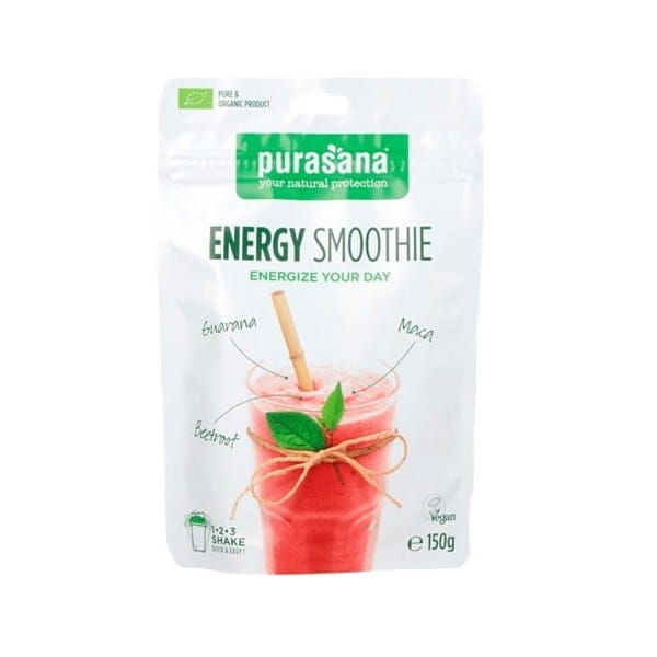 Glutenfreier, laktosefreier Energie-Smoothie von PURASANA, bio, in 150 g Verpackung, cremiger Smoothie mit frischen Zutaten