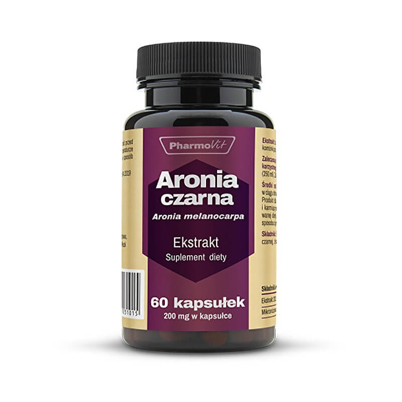Schwarzer Aronia-Extrakt von PHARMOVIT, 20:1, 25% Anthocyane, 200mg in 60 Kapseln, nährstoffreich und natürlich.