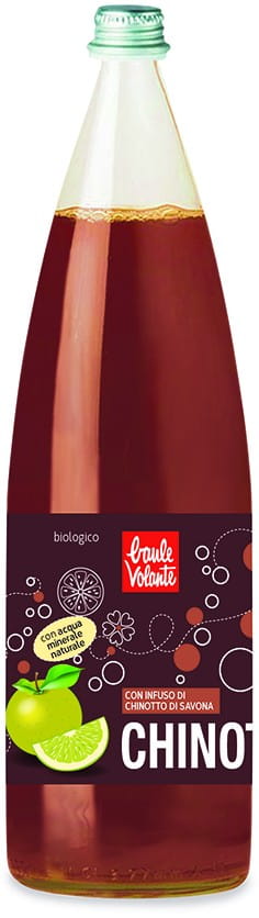 Kohlensäurehaltiges Chinotto-Getränk BIO von ECOR in 1000 ml Flasche, dunkle Flüssigkeit mit Kohlensäureblasen.