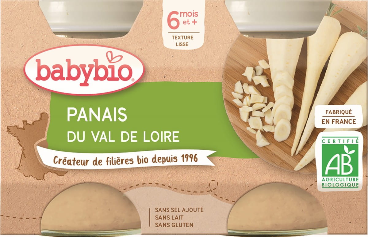 Baby-Pastinakenpüree von BABYBIO, glutenfrei, ab 4 Monaten, 2x130 g, cremiges Bio-Gemüse für Babys