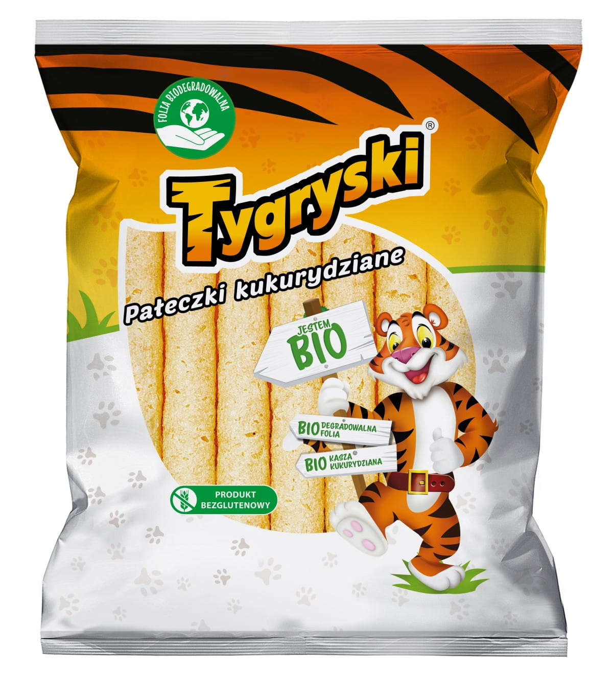 Bio glutenfreie Tigermais-Sticks von TBM, knuspriger Mais-Snack in 60 g Packung, ideal für glutenfreie Ernährung.