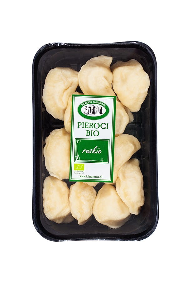 Ruthenische Bio-Knödel von Klosterprodukte, 400 g, frische, handgemachte Knödel auf einem Teller.