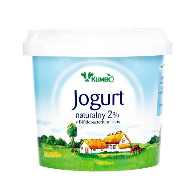 Naturjoghurt mit 2% Fett von KLIMEKO, Bio, 330 g Becher mit cremiger Textur und frischer Milch.