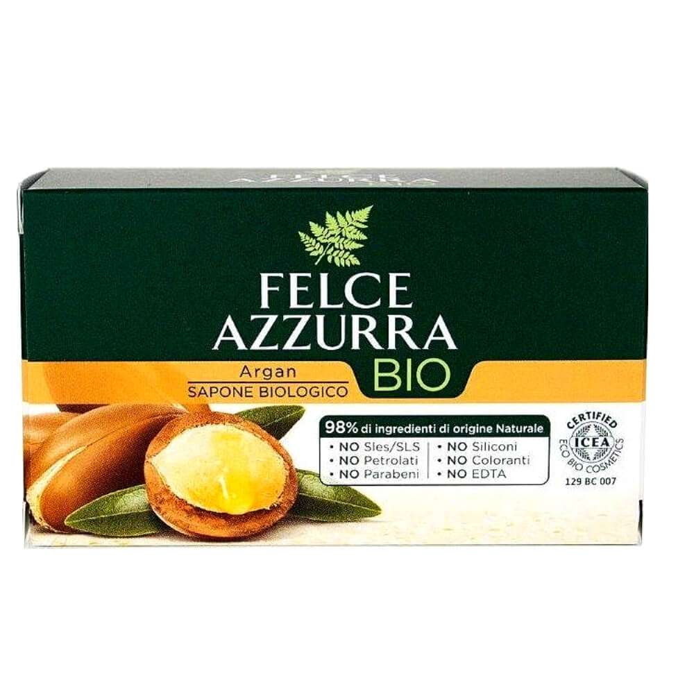 Natürliches Seifenstück aus Arganöl, 125 g, von FELCE AZZURRA, mit sanfter Textur und umweltfreundlicher Herstellung.