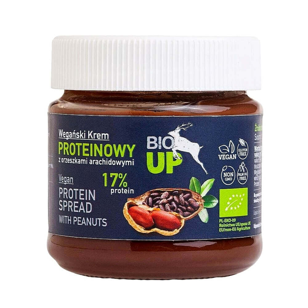 Glutenfreie Bio-Erdnusscreme mit Proteinen in 190 g Glas von ME GUSTO, cremige Konsistenz, ideal für Brot und Snacks.