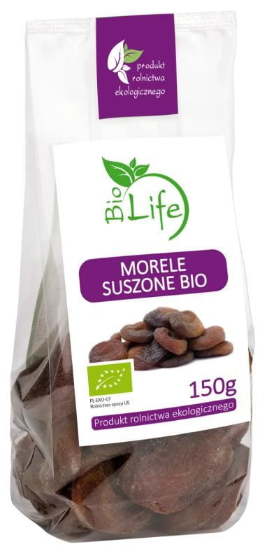 Bio Aprikosen im 150g ECO BIO LIFE Beutel, frische und saftige Trockenfrüchte in natürlicher Qualität.