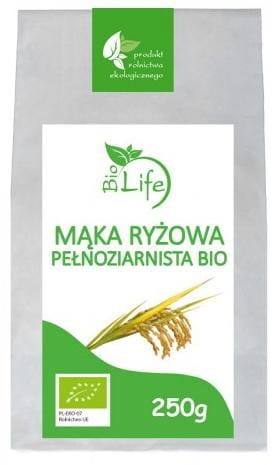 Vollkornreismehl in 250g Bio LIFE Verpackung, natürliches Vollkornmehl aus Bio-Reis, umweltfreundlich und hochwertig