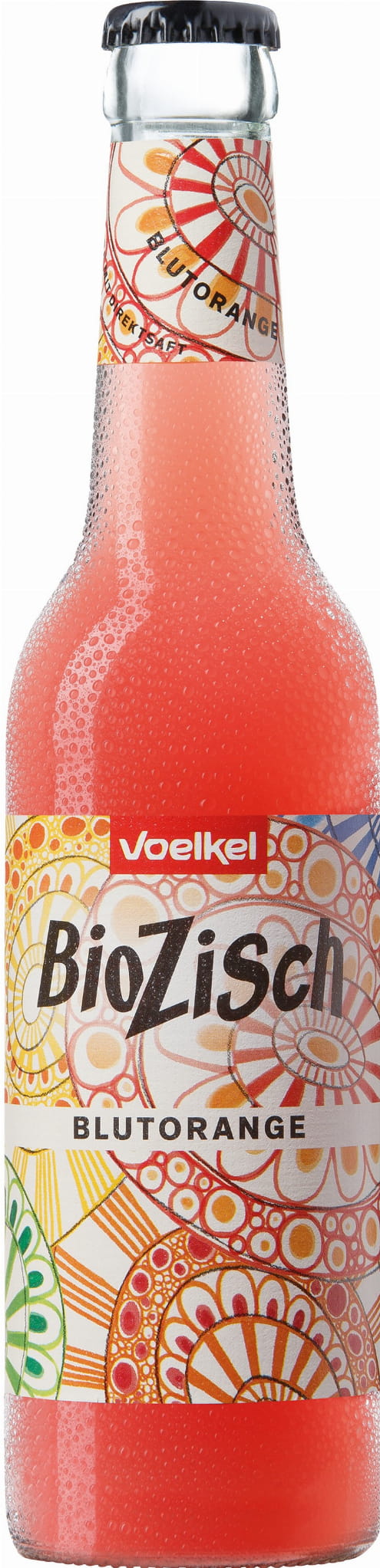 Kohlensäurehaltiges Bio-Getränk mit Rotorange von VOELKEL, 330 ml Flasche, erfrischend und natürlich.