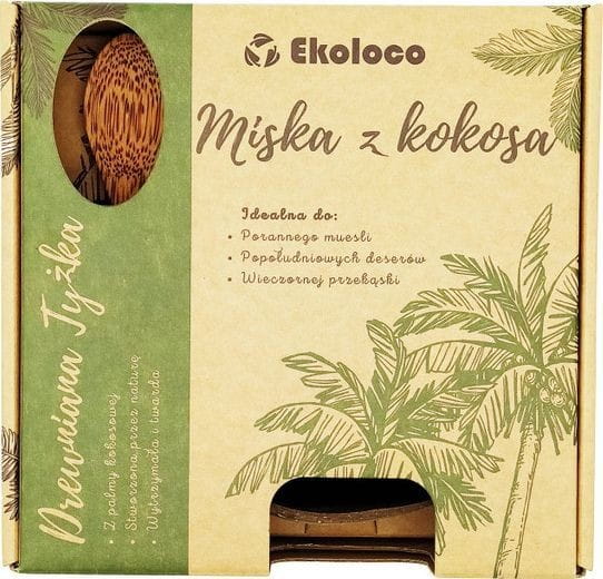 Kokosnussschale mit Holzlöffel von EKOLOCO, naturbelassenes Set aus nachhaltigem Kokosnussmaterial