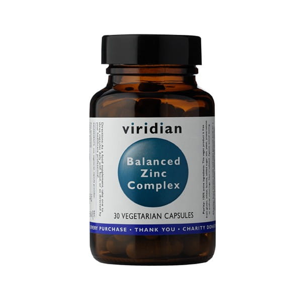 VIRIDIAN Zinkkomplex in 30 Kapseln, zeigt die Nahrungsergänzungskapseln mit Zink für das Immunsystem.