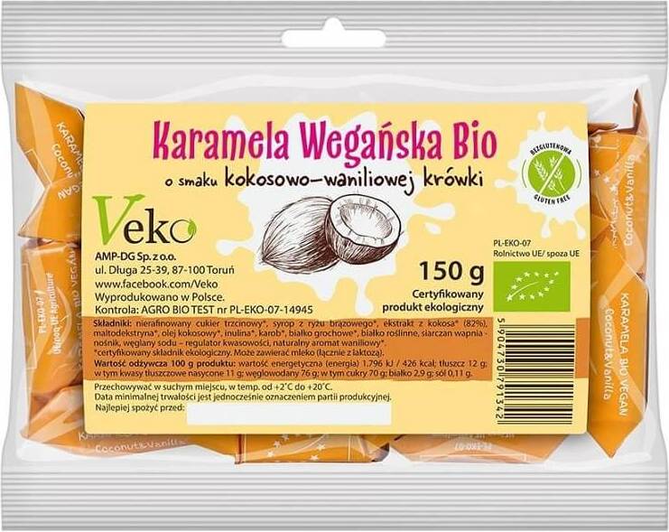 Veganer Bio Karamell mit Kokosnuss-Vanille-Geschmack von EKOFLORKA, 150 g, cremige Textur und natürliche Zutaten.