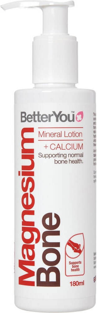 Mineralischer Magnesiumbalsam von BETTERYOU in 180ml Flasche, fördert gesunden Magnesiumknochen, sichtbarer Balsam auf der Haut.