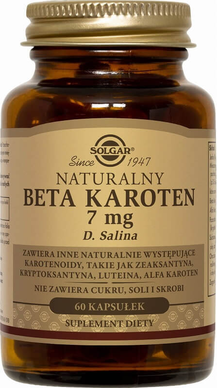 Natürliches Beta-Carotin 7 mg in Kapseln von SOLGAR, antioxidatives Nahrungsergänzungsmittel in 60 Kapseln.
