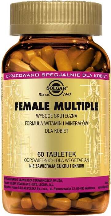 Weibliche Multivitamin-Tabletten von SOLGAR, 60 Stück, für Frauen, in einer offenen Packung sichtbar.
