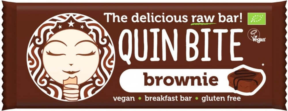 Roher glutenfreier Bio Brownie-Riegel von QUIN BITE, 30 g, mit schokoladiger Textur und natürlichen Zutaten.