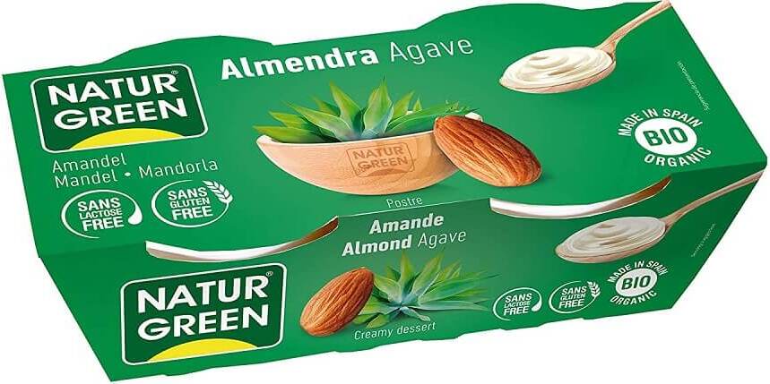 Mandeldessert mit Agavensirup von NATURGREEN, glutenfrei und laktosefrei, 2 x 125 g, biologisch und cremig.