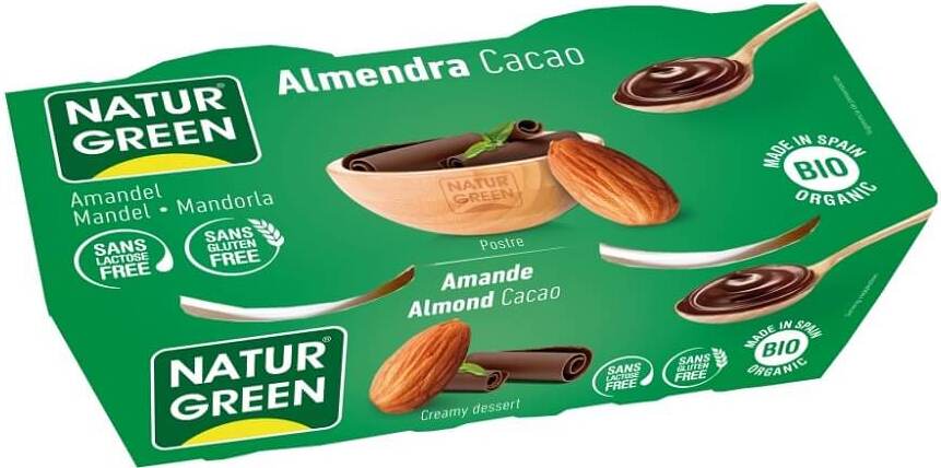 Mandel-Kakao-Dessert von NATURGREEN, glutenfrei und laktosefrei, 2x125 g, cremige Bio-Nachspeise in Packung