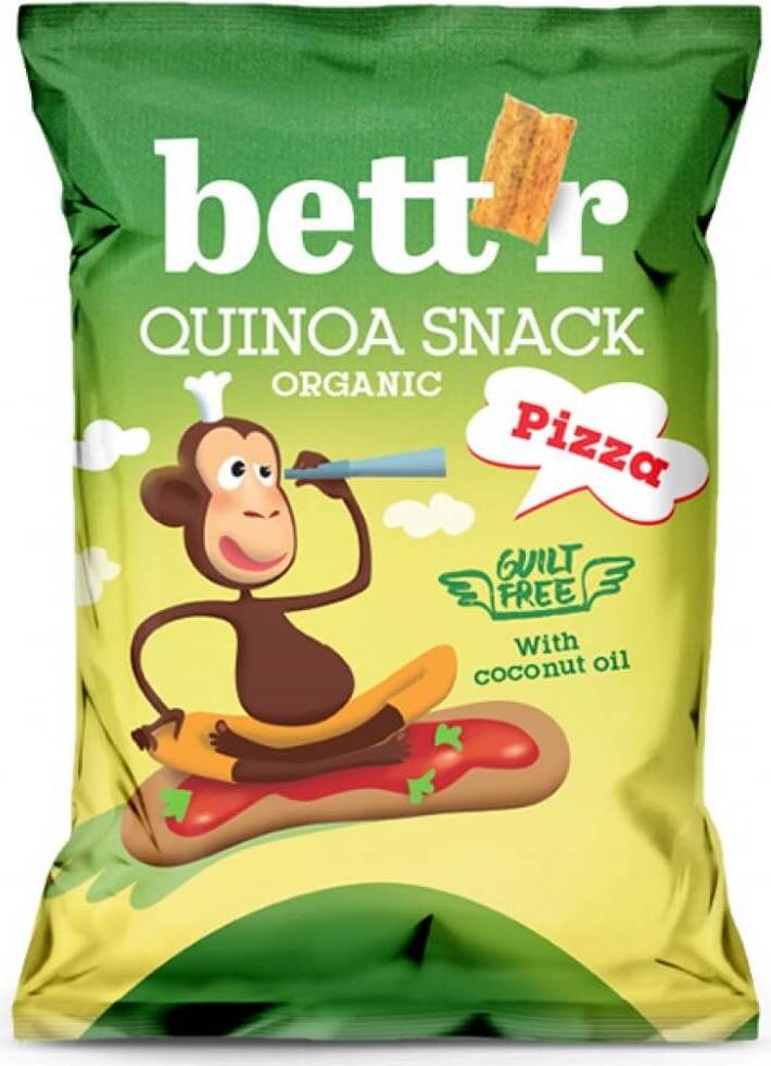 Quinoa Chips glutenfreie Pizza BIO von BETTR, 50 g, knusprige gesunde Snacks in Verpackung.