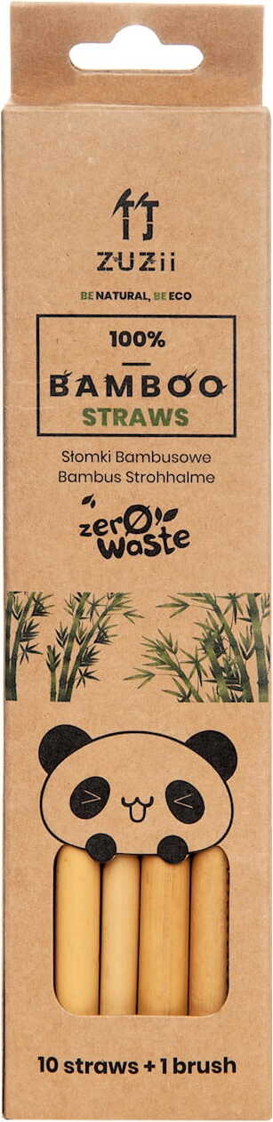Nachhaltige Bambus-Strohhalme mit Rinde, 10 Stück, inklusive Reiniger, von ZUZII, naturbelassen und umweltfreundlich.
