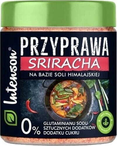 Himalaya-Salz-Gewürz mit Sriracha für Würze, in 175 g Verpackung von INTENSON EUROPE auf weißem Hintergrund