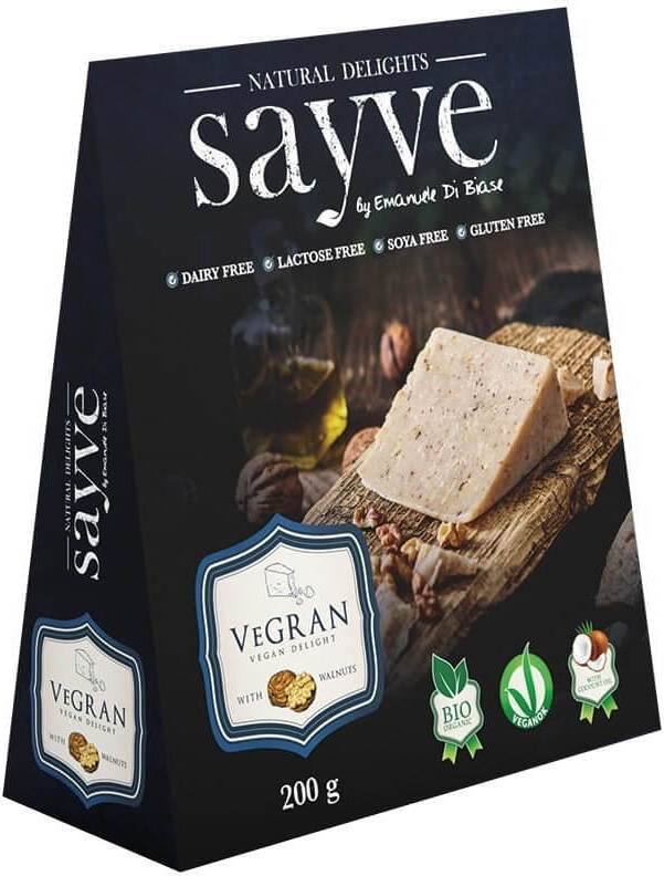 Veganes Produkt mit Kichererbsen und Walnüssen, laktosefrei, glutenfrei, BIO, 200 g von SAYVE, Nahaufnahme der Verpackung